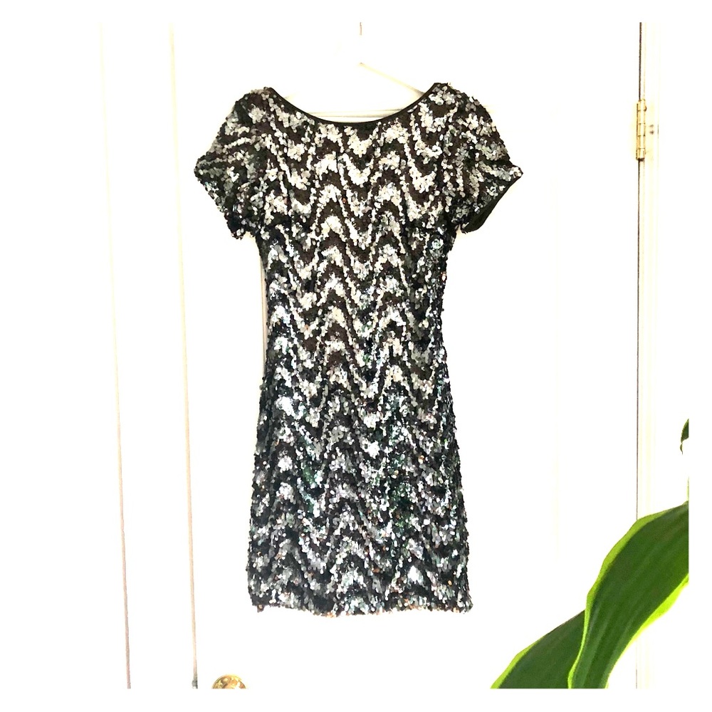 Black and silver sequin mini dress